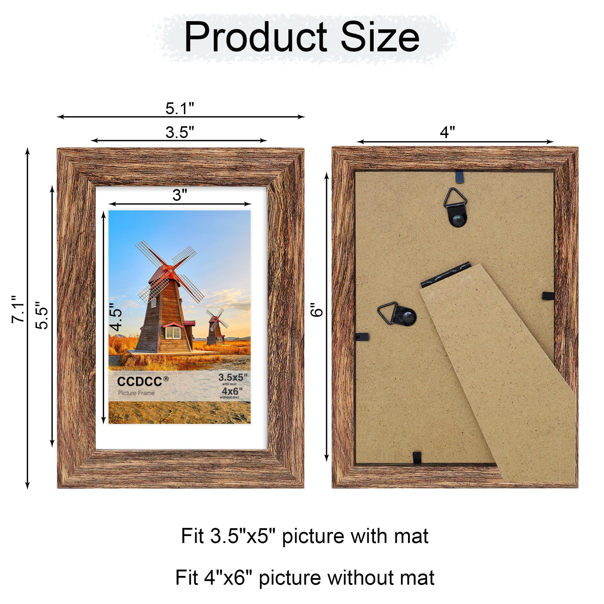 ccdcc 4x6 Picture Frame Set of 4, 4 x 6 Wood Photo Frames with Mat for 3.5x5, Natural Wooden Frame with Real Glass Cover for Wal